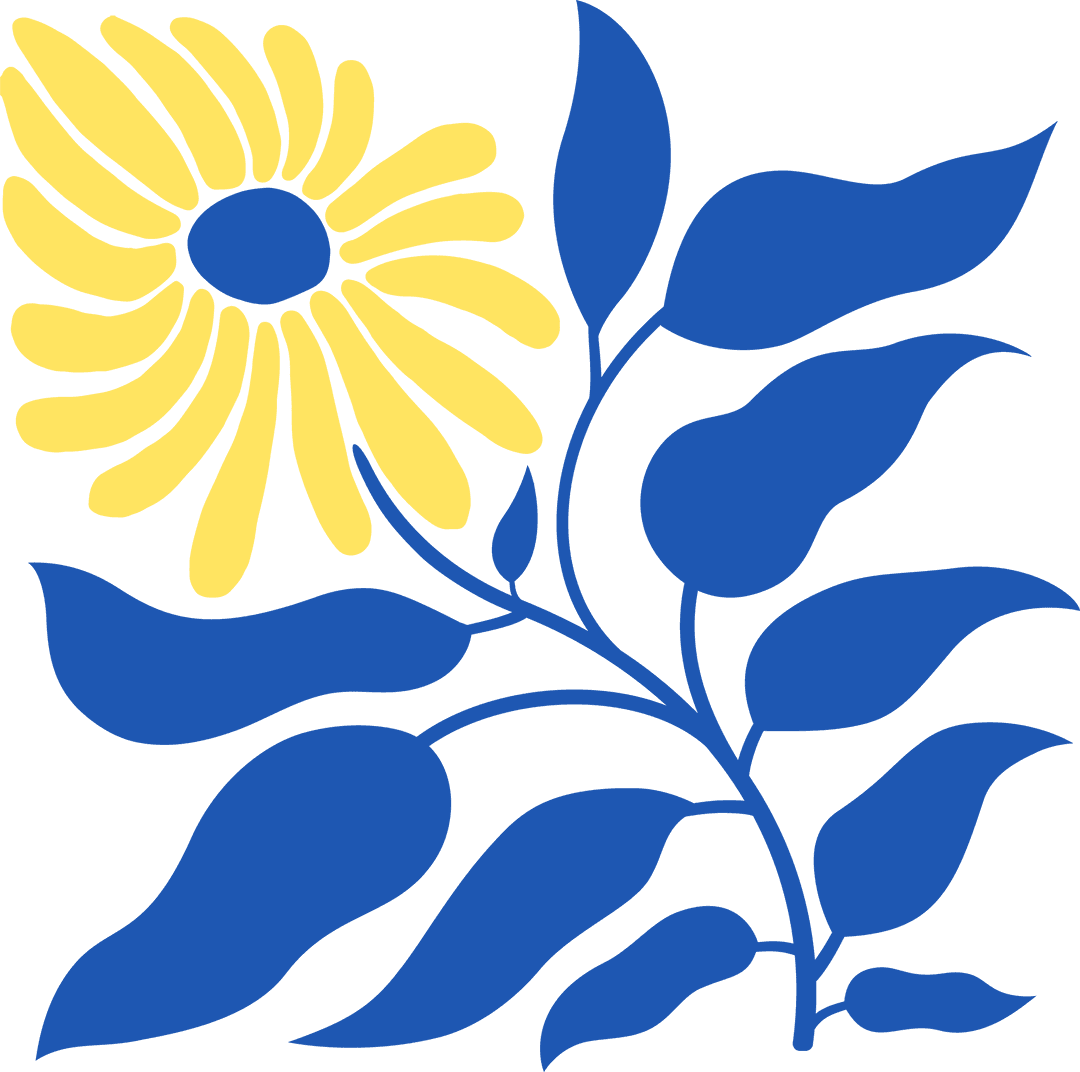 Yellow Flower with Blue Leaves on Transparent Background