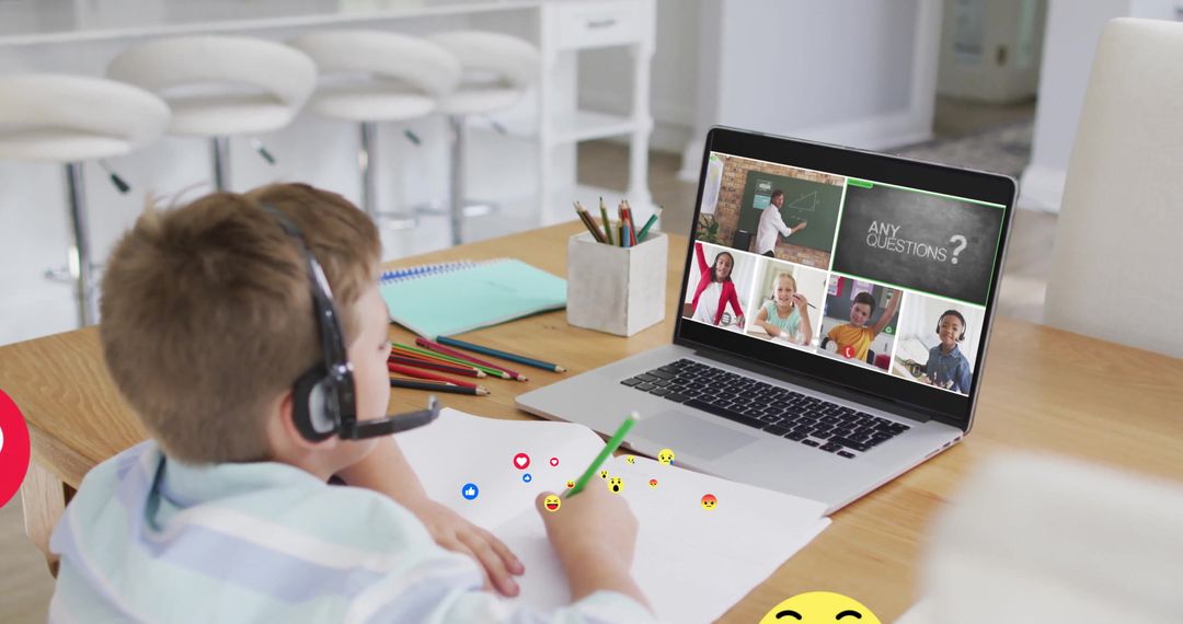 Child Engaging in Online Learning with Virtual Classroom