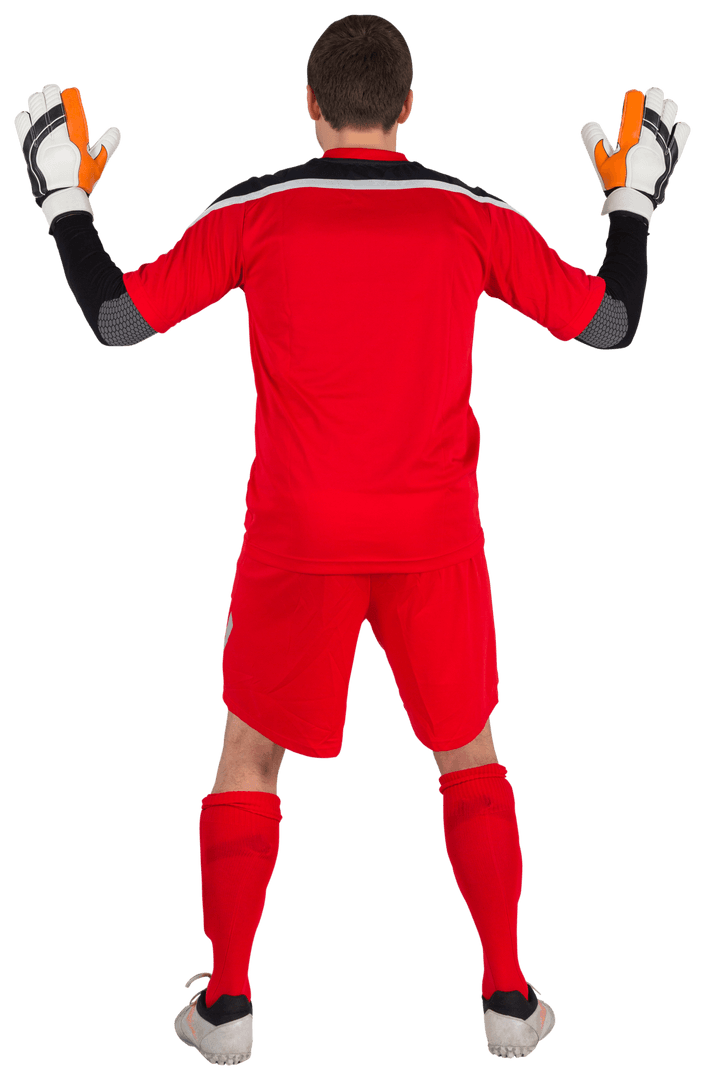 Transparent Rear View of Soccer Goalkeeper Raising Hands