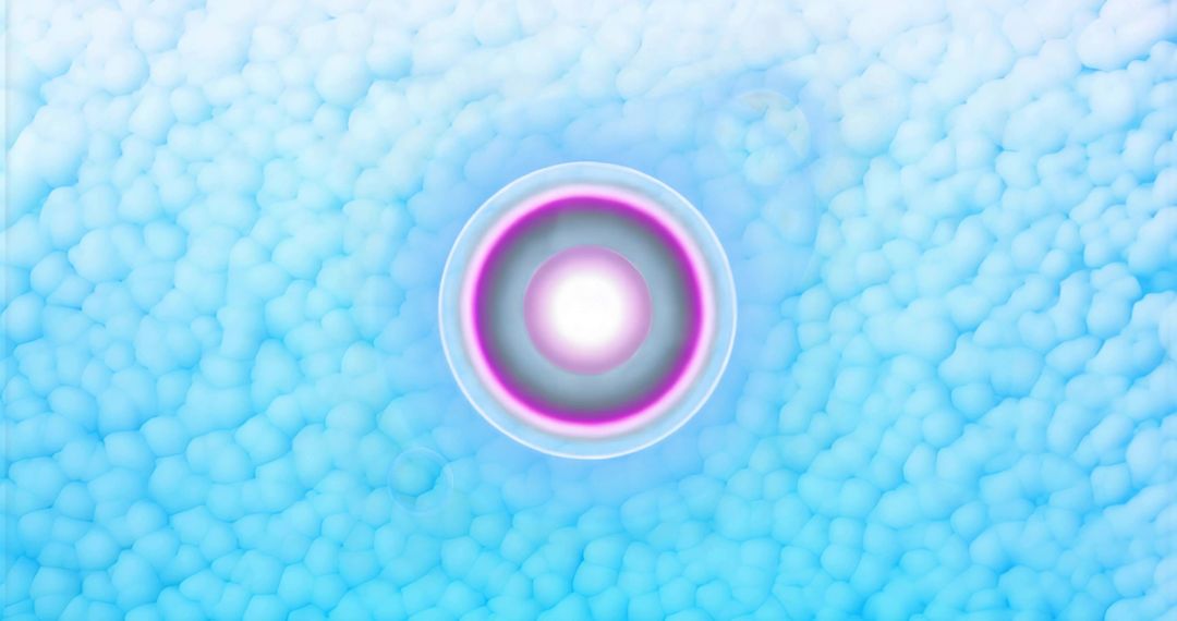 Glowing Concentric Disc Pulsing Over Textured Blue Pebble Field Futuristic Luminous Abstract