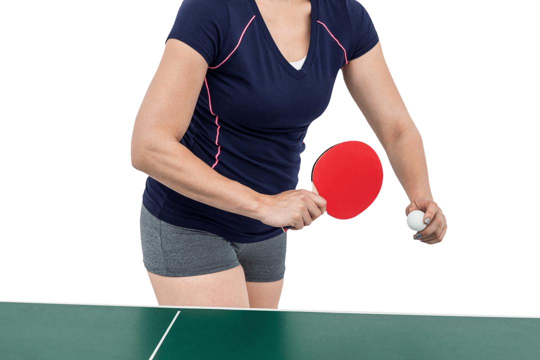 Female Athlete with Paddle Playing Table Tennis Transparent Background