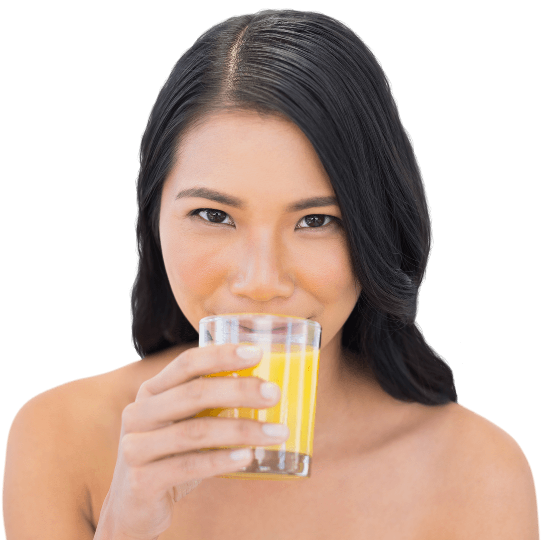 Transparent Image of Woman Enjoying Fresh Orange Juice
