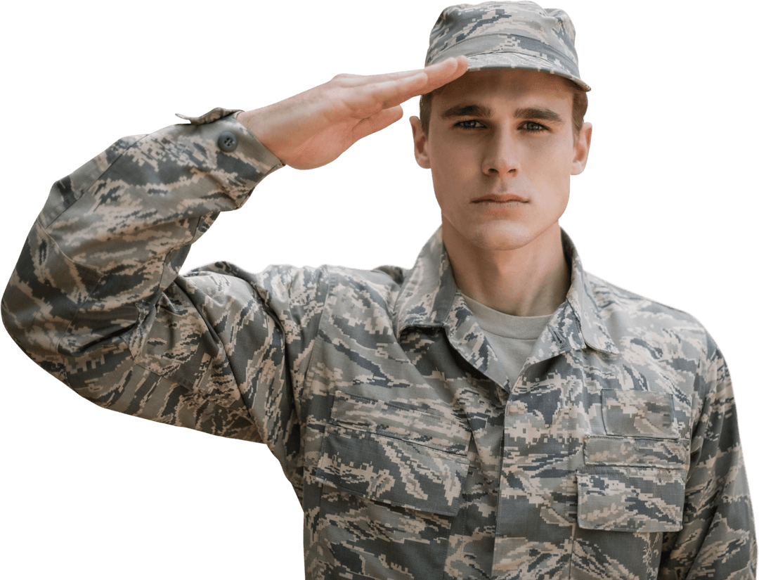 Transparent Image of Man Saluting in Military Uniform