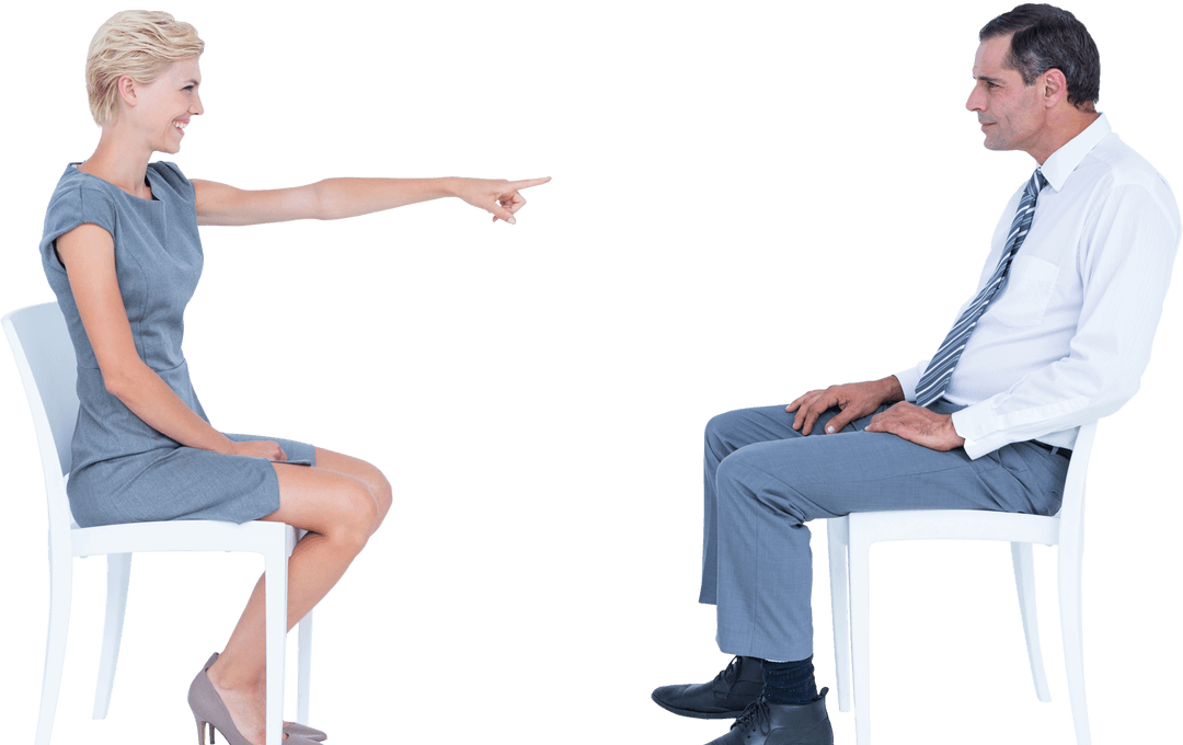 Transparent Businesswoman Pointing: Contrast in Communication Styles