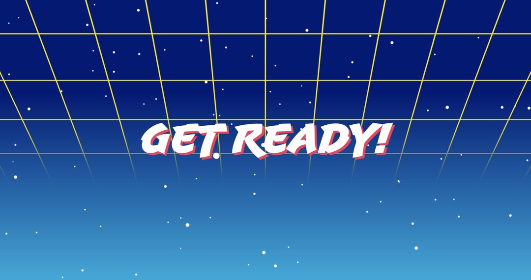 Retro Futuristic Grid with Bold Get Ready Text over Starry Backdrop