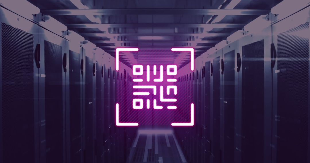 Cyber Security QR Code in Data Center with Digital Overlay