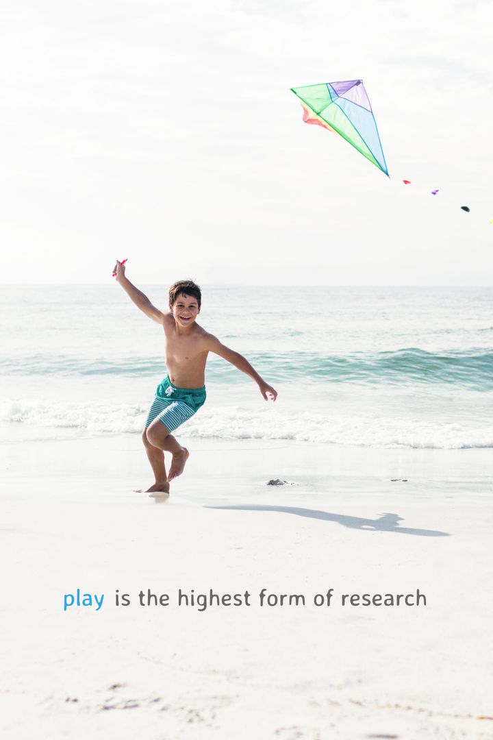Joyful Boy Flying Kite on Sunny Beach