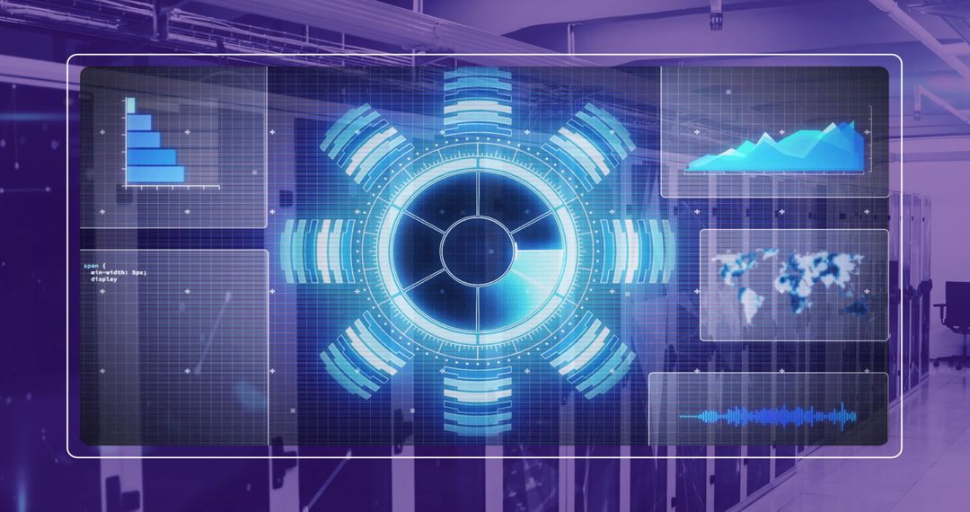 Futuristic Data Visualization Interface in Server Room
