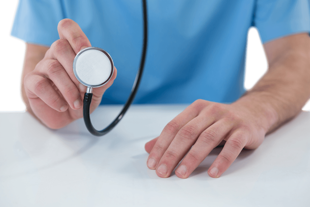 Transparent Surgeon Holding Stethoscope Midsection Closeup