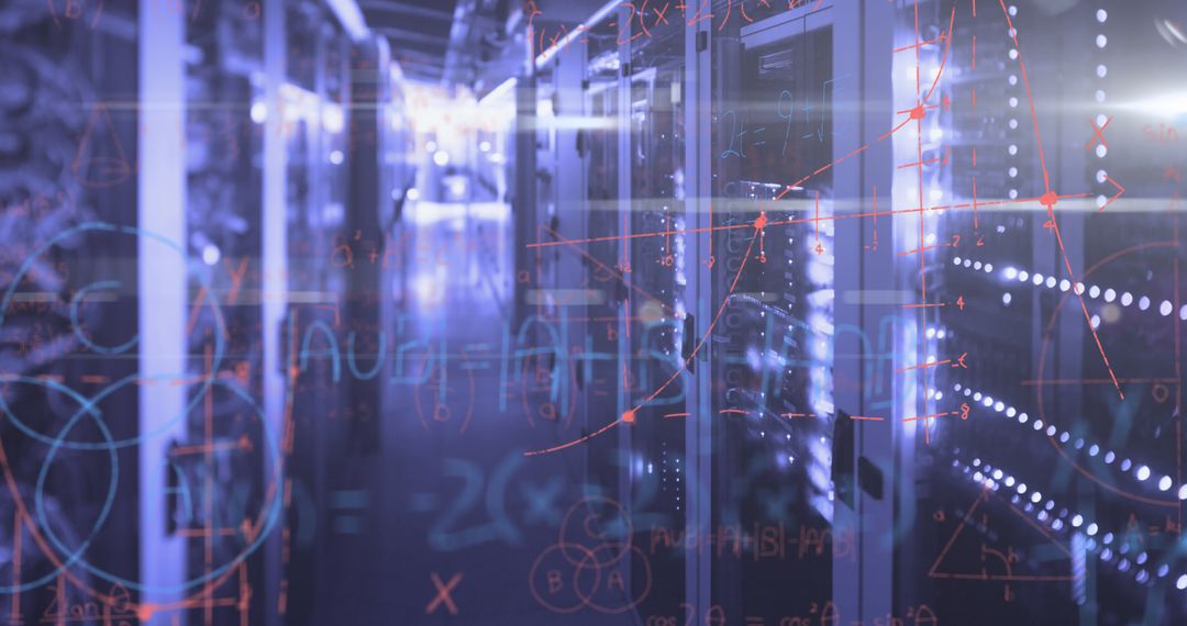 Mathematical Equations Overlaid on Data Center Servers