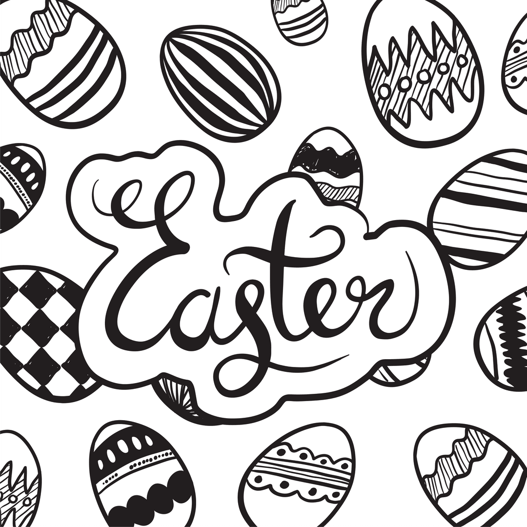 Black and White Easter Transparent Background with Decorative Eggs
