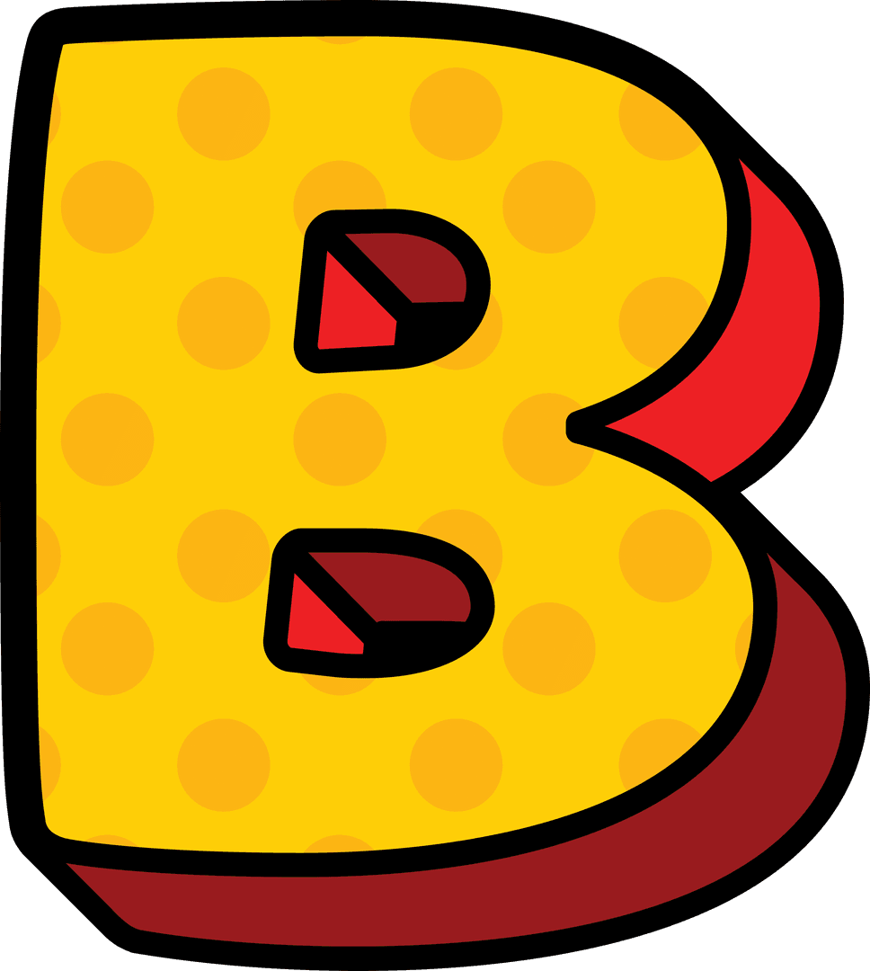 Bold Yellow B Letter with Red Shadows on Transparent Background