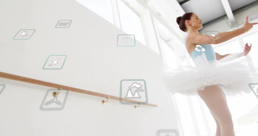 Ballet Dancer Practicing in Studio with Digital Interface Icons