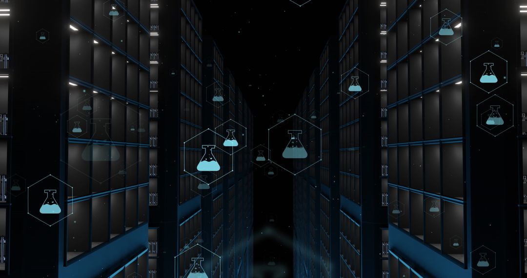 Futuristic digital network with medical science icons