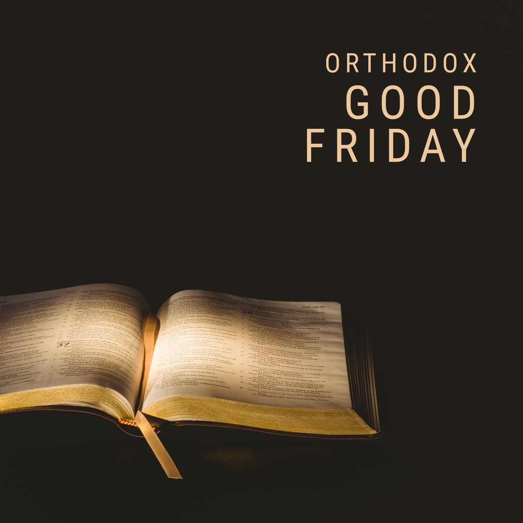 Orthodox Good Friday and Open Bible in Low Light