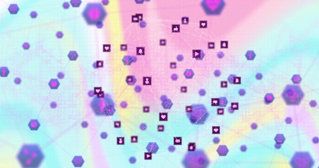Futuristic Digital Network with Connective Nodes and Icons