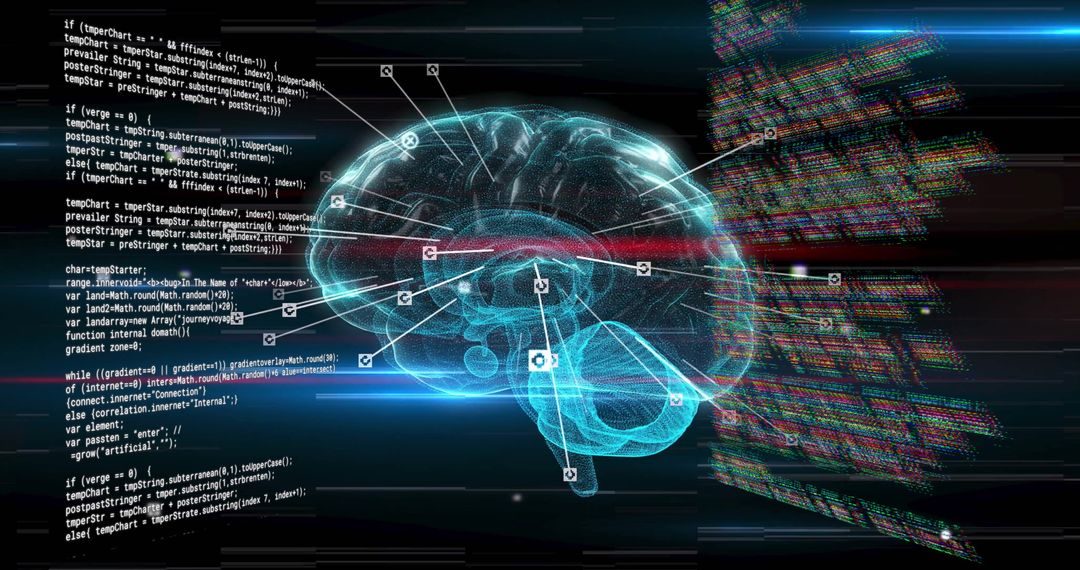 Digital Brain Concept with Data Processing and Cyber Elements