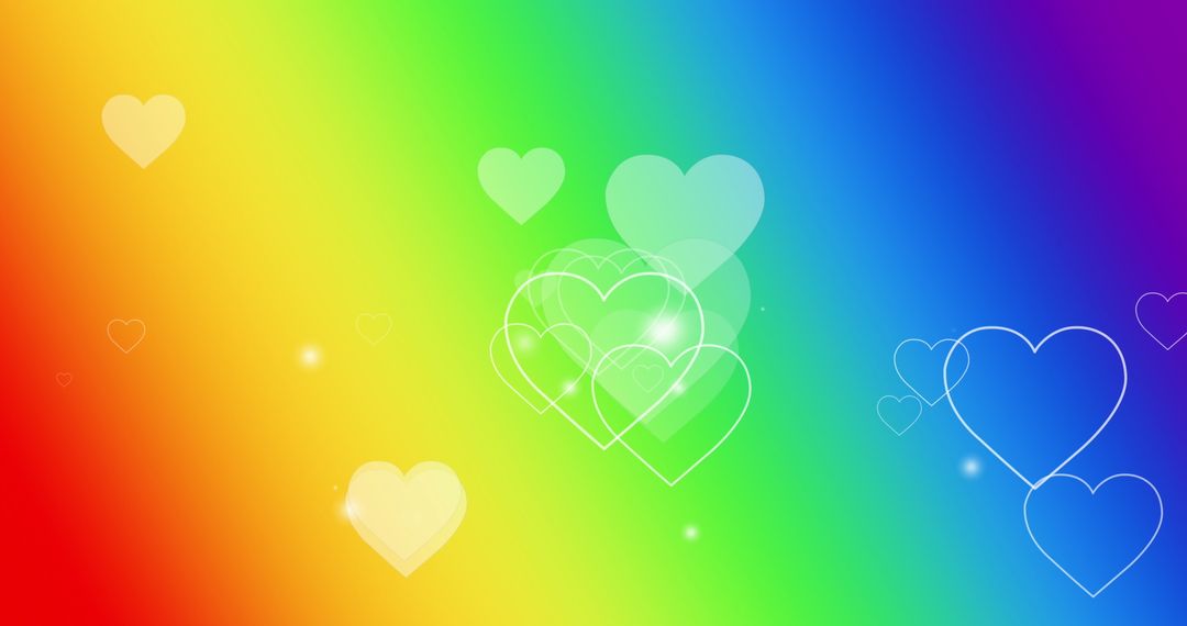 Vibrant Rainbow Background with Floating Hearts Symbolizing Love and Equality