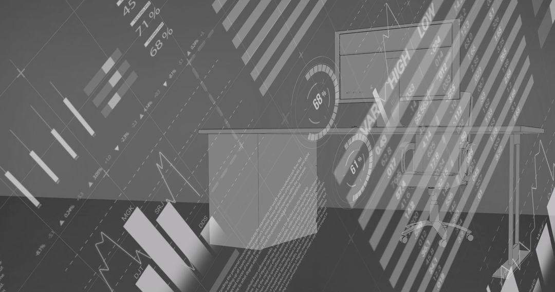 Futuristic Office Environment with Data Analytics Overlay