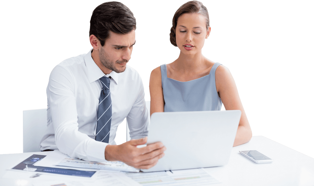 Transparent Collaboration Business People at Desk with Laptop