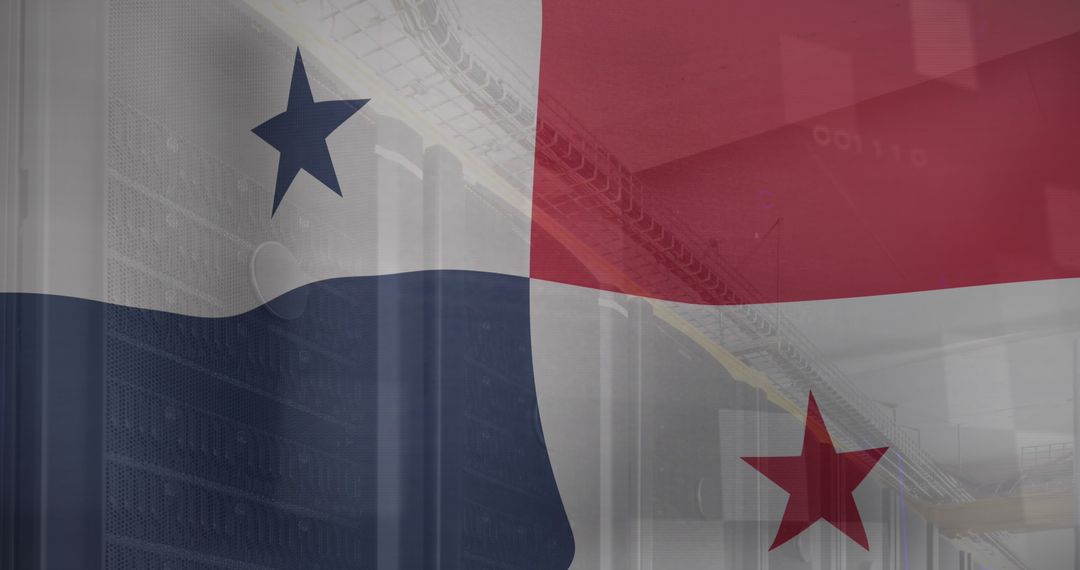 Panama Flag Over Modern Server Room Data Center Concept