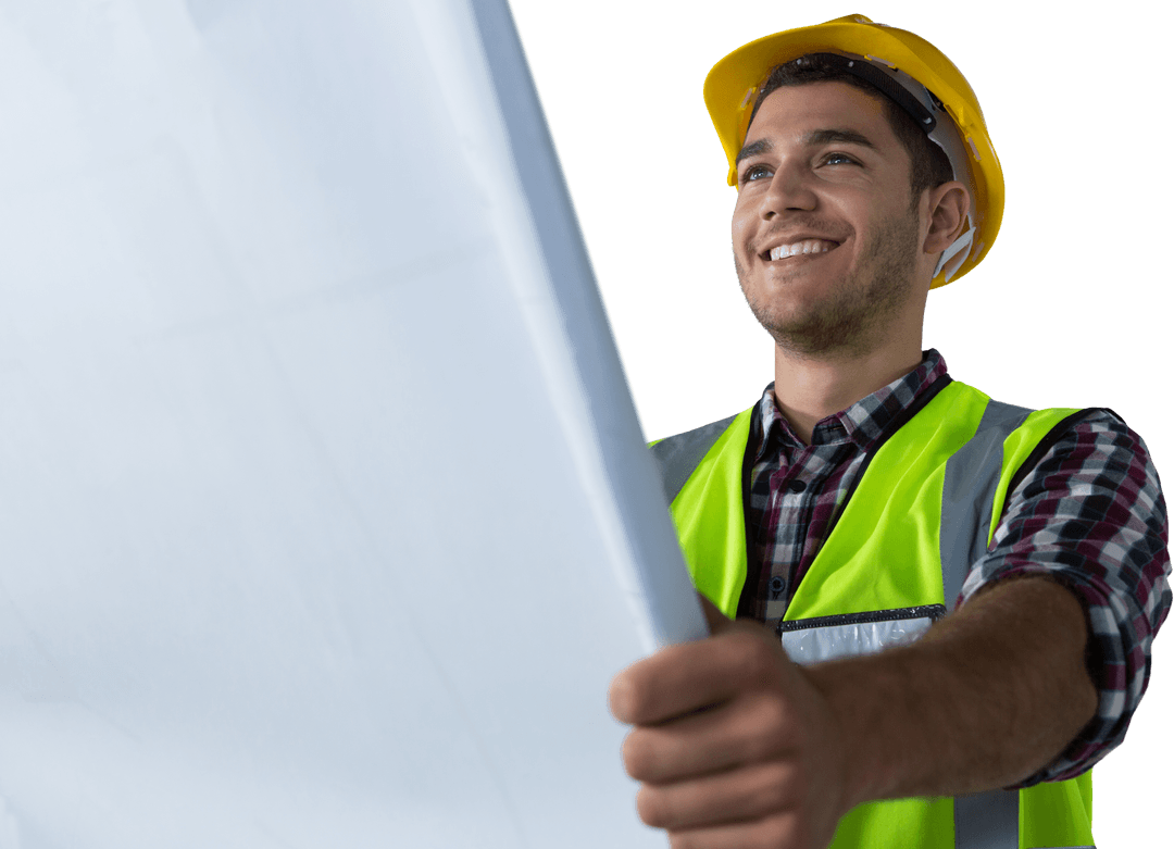 Smiling Architect with Plans Transparent Background