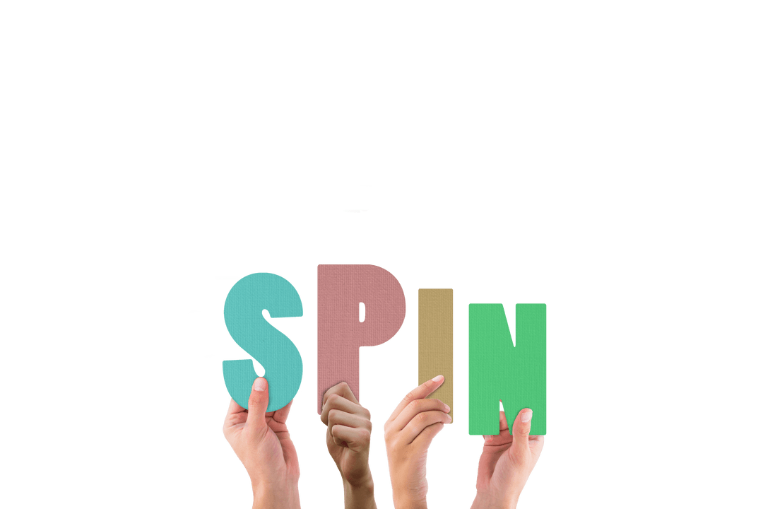Hands Holding Colorful Spin Text on Transparent