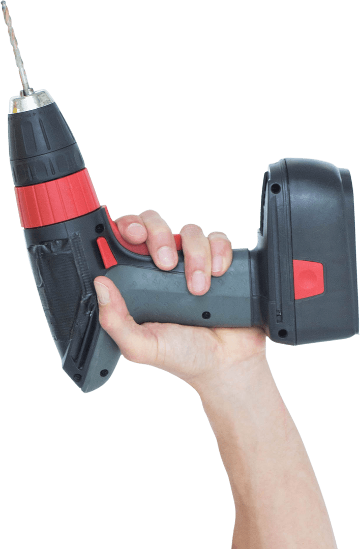 Hand Holding Transparent Cordless Drill Machine Upright