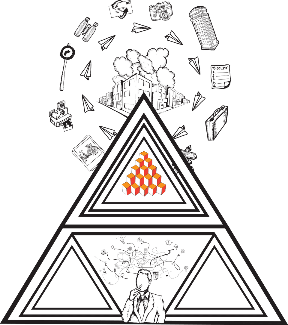 Complex Thoughts and Illustrations on Transparent Background