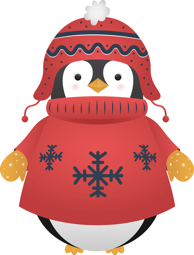 Cute Penguin in Winter Attire on Transparent Background