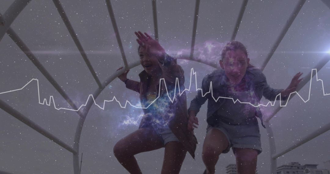 Teens Adventuring on Metal Dome with Cosmic Vibes