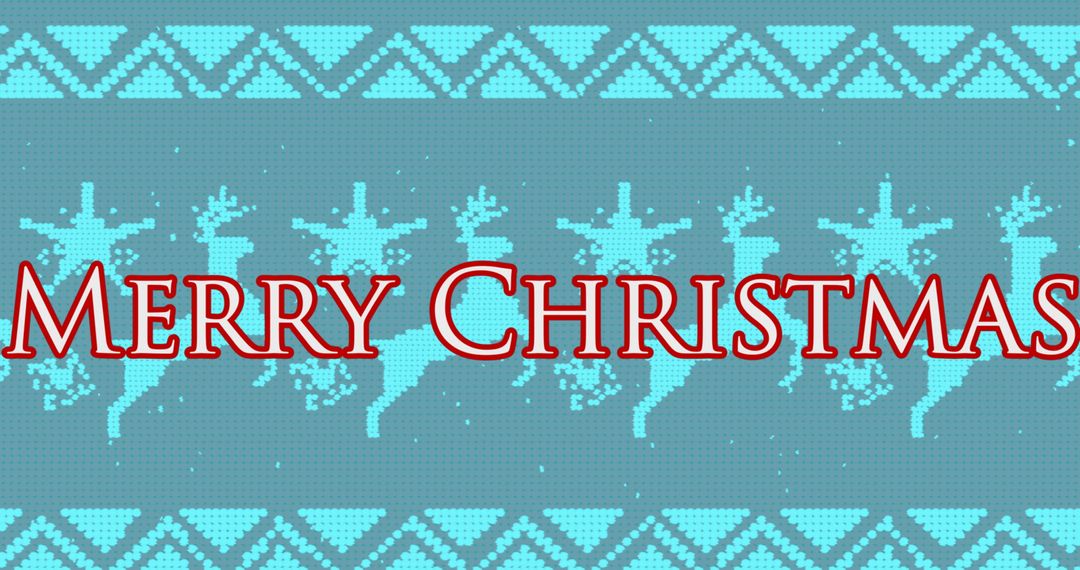 Retro Blue Merry Christmas Card with Reindeer Pattern