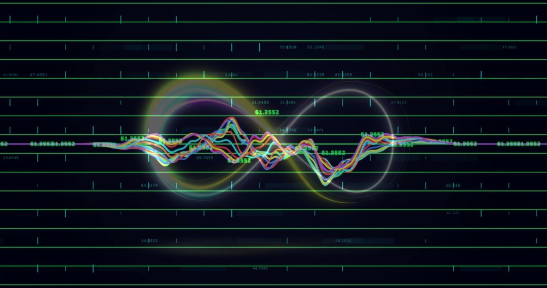 Neon Waveform Curves Amid Futuristic Data Grid Interface