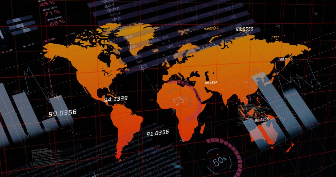 Futuristic Global Data Interface with Digital World Map