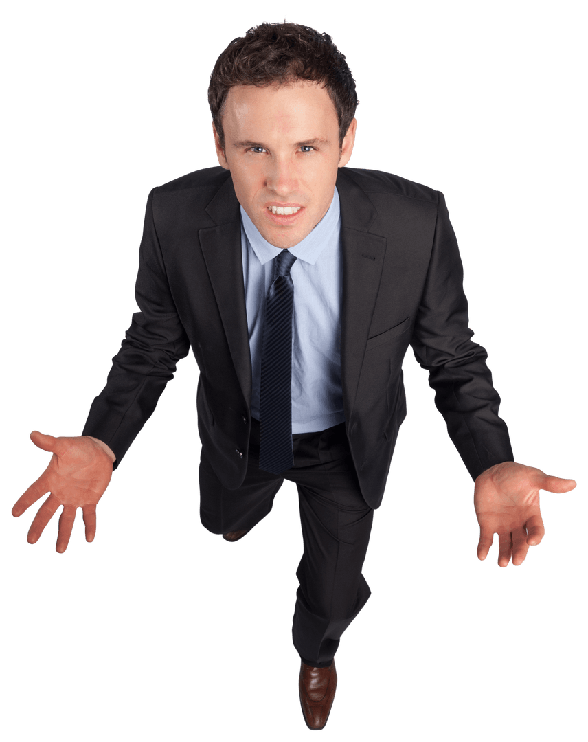 Frustrated Businessman in Formal Suit Expressing Annoyance on Transparent Background