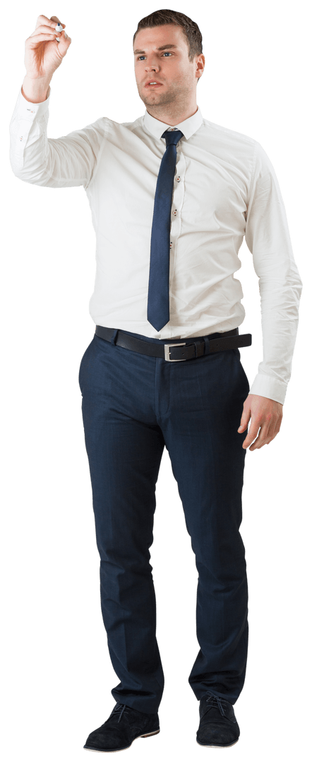 Transparent Businessman Writing with Marker in Formal Attire