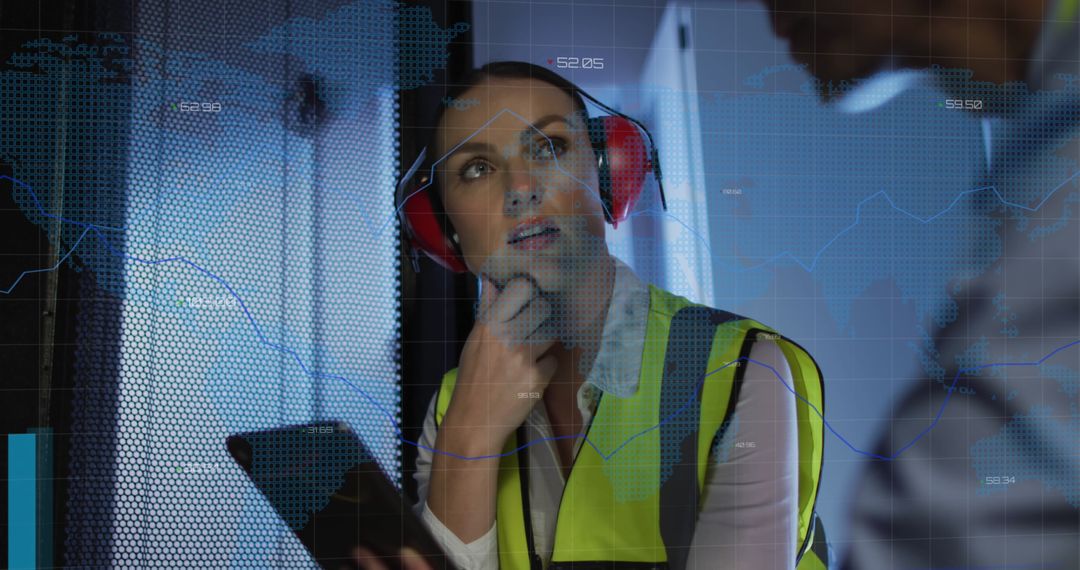 Female IT Engineer Analyzing Server Data with Tablet