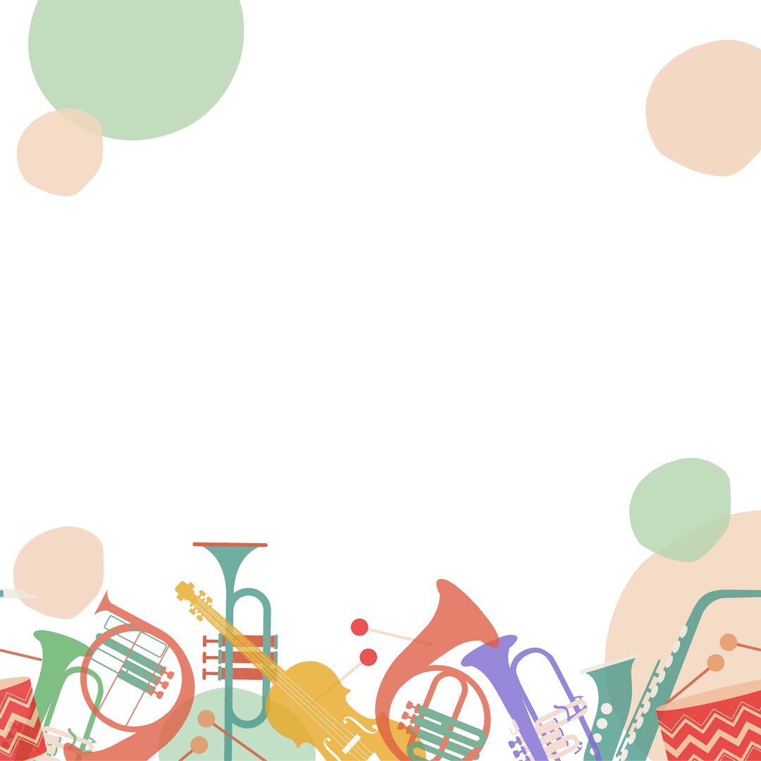 Colorful Orchestral Instruments on Transparent Background