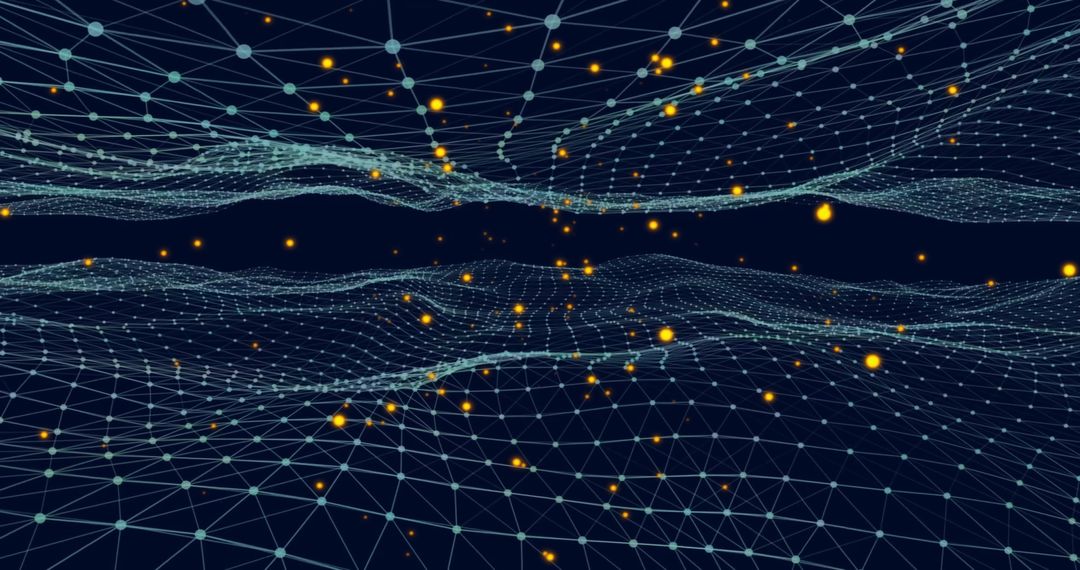 Digital Network Connections with Glowing Orange Nodes