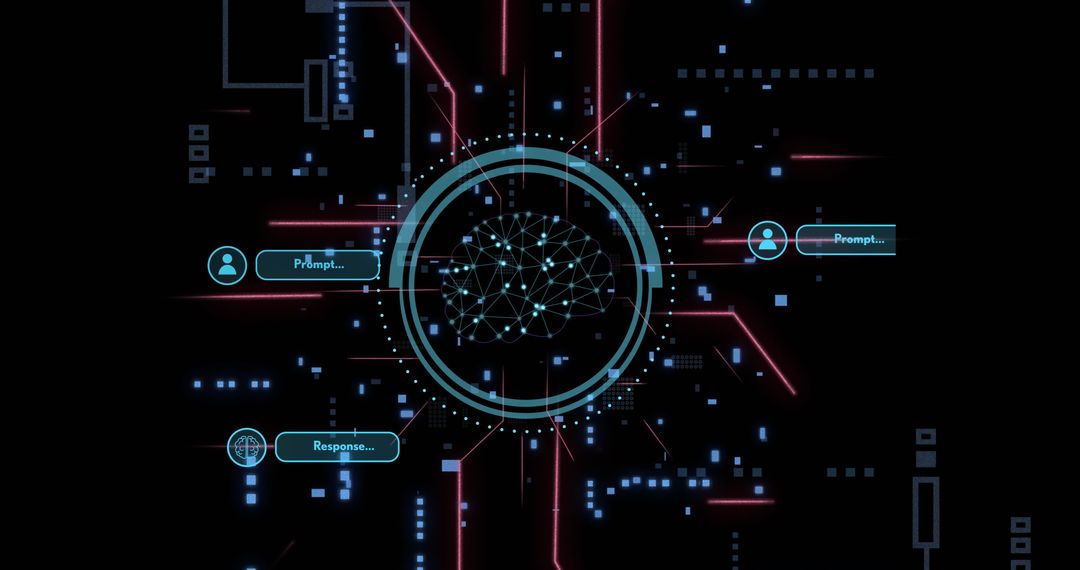 Digital Brain Network with Neon Data Streams