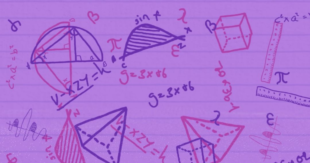 Mathematical Formulas and Geometric Figures on Pink Background