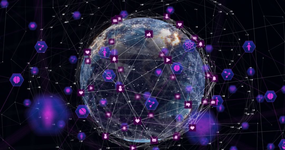 Futuristic Global Network of Interconnected Icons