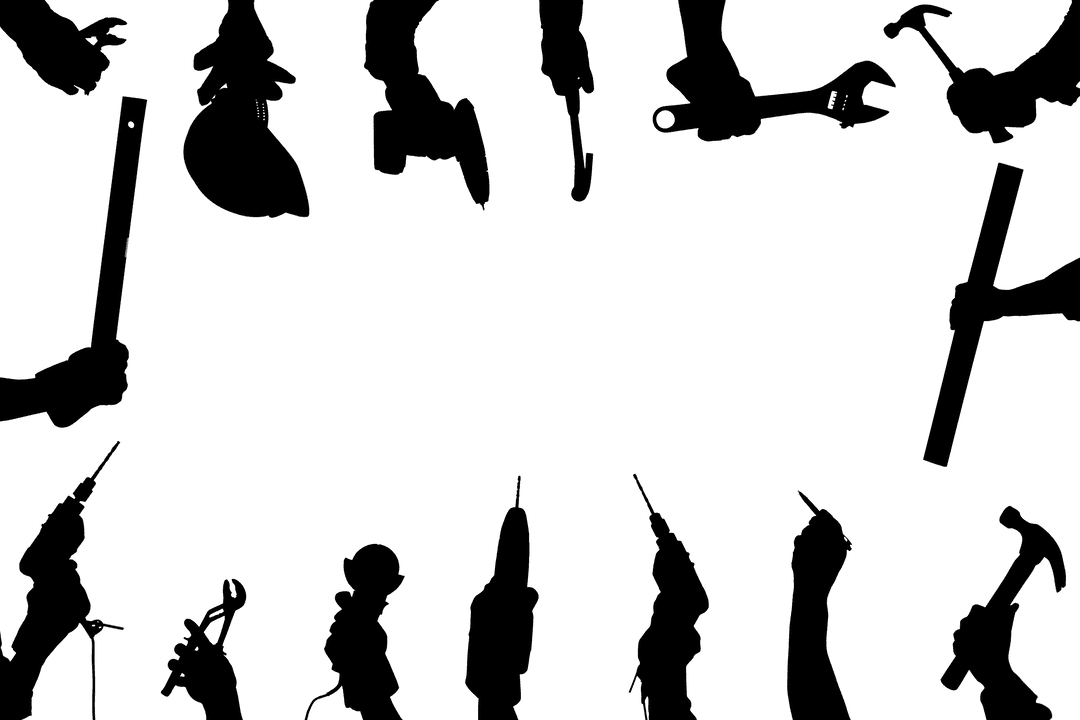 Silhouette of Hands With Tools on Transparent Background
