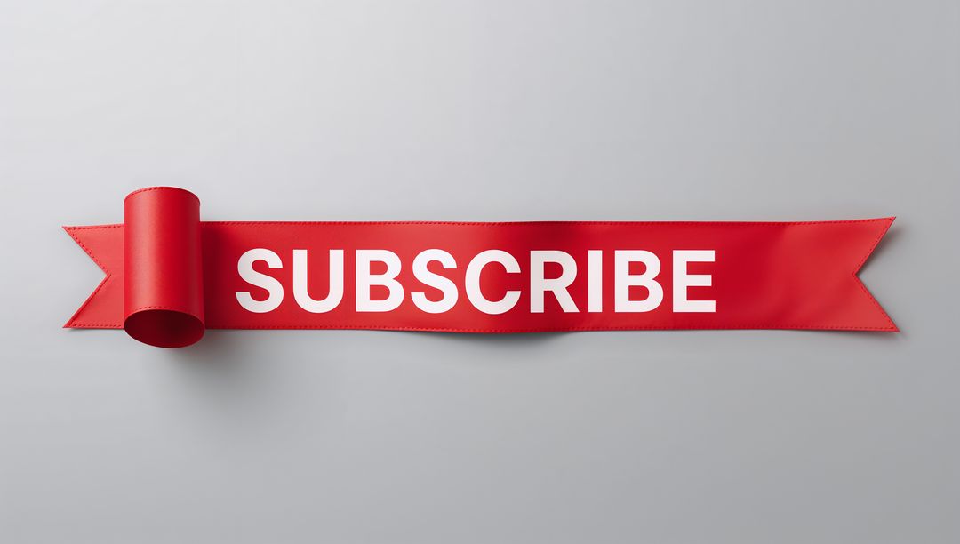 Red Satin Ribbon Calling to Subscribe with Bold White Text on Minimal Backdrop