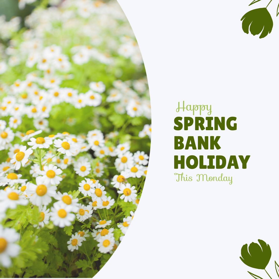 Spring Bank Holiday Greeting Card with Daisies and Green Text Design - Download Free Stock Templates Pikwizard.com