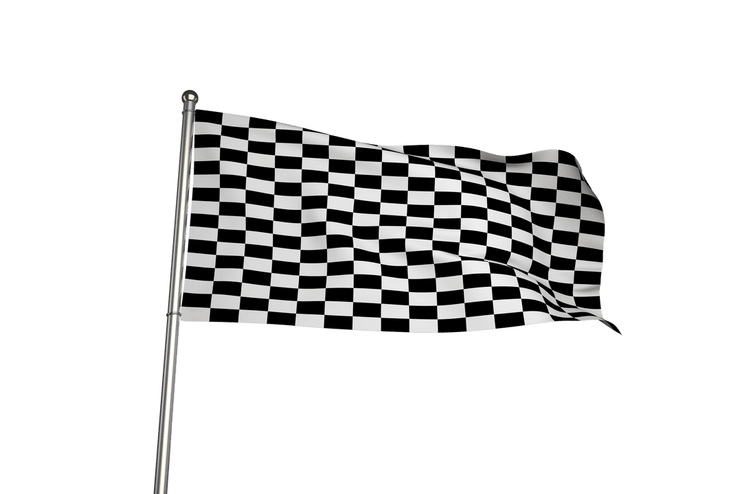 Black and White Checkered Flag Waving on Transparent Background