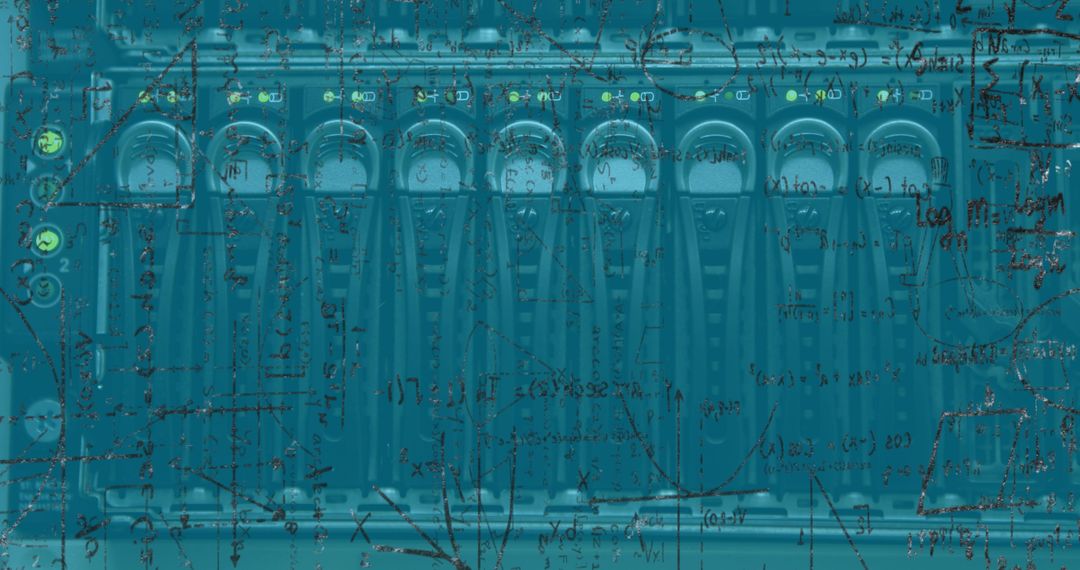 Complex Mathematical Data Overlay on Computer Server Lights