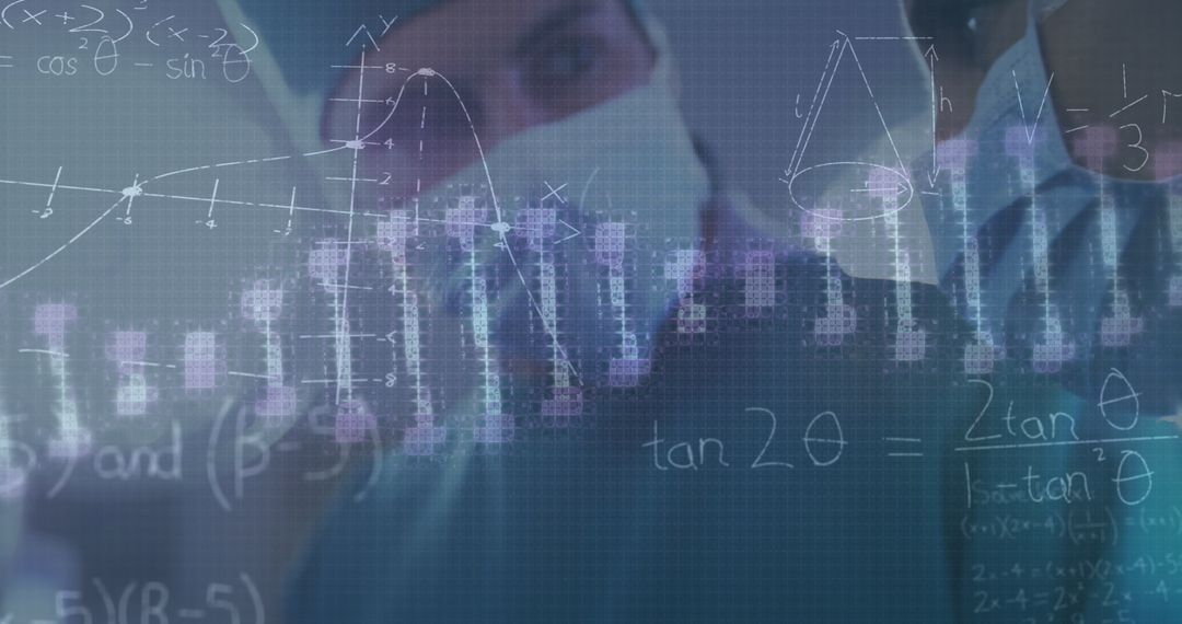 Medical Professionals Analyzing Genetic Data with Mathematical Formulas Overlay - Free Images, Stock Photos and Pictures on Pikwizard.com