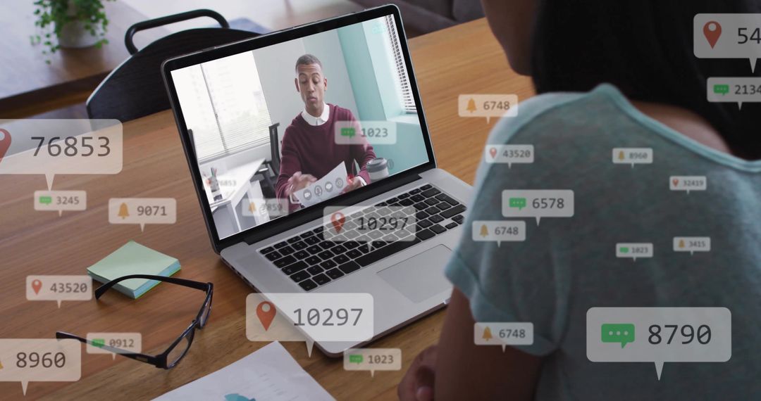 Business Colleagues Engaging in Virtual Meeting with Data Analytics Overlay