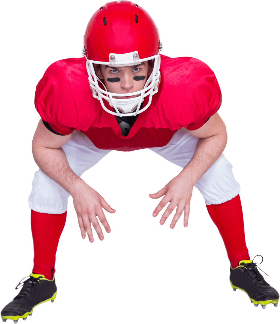 Transparent American Football Player in Red Gear Ready to Attack